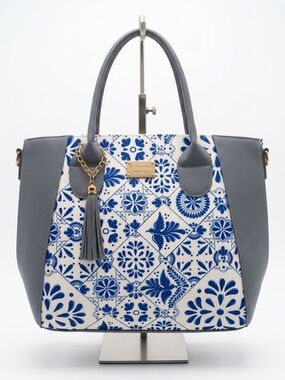 Belo Horizonte Artisanal Blue and White Tile Tote Bag 15x14